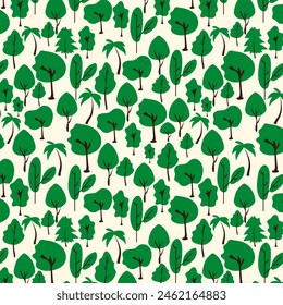 Tree seamless pattern in flat style cute vector background