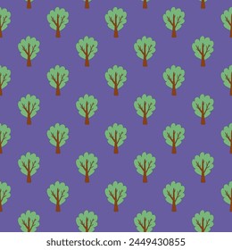 Tree seamless pattern. Forest endless background. Park repeat ornament. Vector flat outline illustration.