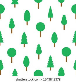 Tree seamless pattern green icon. Flat tree in flat style vector illustration. Forest plant silhouette. Isolated on white background.