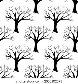 tree seamless pattern hand drawn doodle. vector, scandinavian, nordic, minimalism, monochrome. textiles, wrapping paper wallpaper winter forest