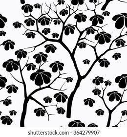 Tree seamless vector pattern. Japanese garden tiled background. Plant seamless texture of the branches on the white background Floral decor