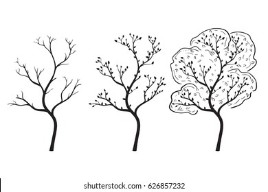 Tree in season changing. Hand drawn doodle. Vector illustration isolated on white background