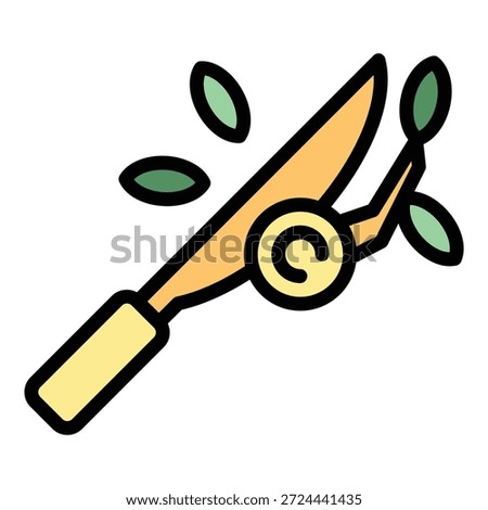 Tree secateurs icon outline vector. Garden grass. Pruning pliers color flat