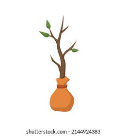 Bäume säen in einer Tasche mit Erde. Vektorgrafik-Illustration.