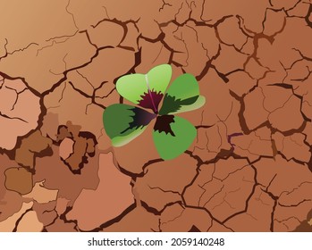 Tree seeds growing in barren and craked land. Climate change and global warming effect illustration vector