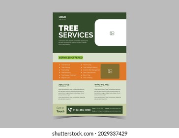 Tree Service Flyer Design Template. Tree Trimming And Removal Service Poster Leaflet Design. Lawn Service Flyer Design Template.