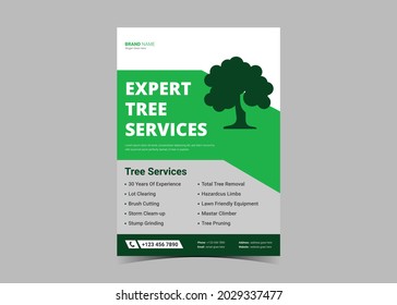 Tree Service Flyer Design Template. Tree Trimming And Removal Service Poster Leaflet Design. Lawn Service Flyer Design Template.