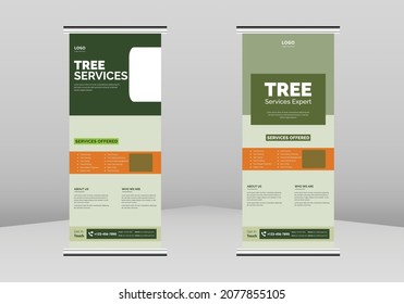 Volante de servicios de árbol Roll up Banner Design, Tree trimming and remove service poster Roll up Follet plantilla. Cartel DL Flyer del servicio de asistencia en el jardín