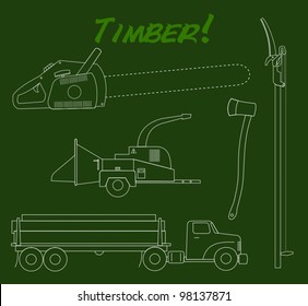 Tree service landscaping equipment and tools - outlines