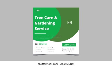 Tree service social media post. Garden cleaning service social media banner template