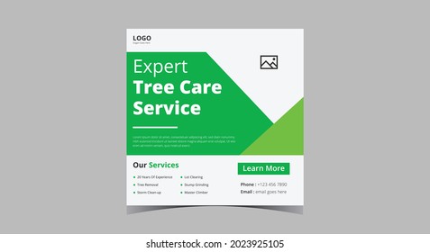 Tree service social media post. Garden cleaning service social media banner template