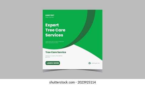 Tree service social media post. Garden cleaning service social media banner template