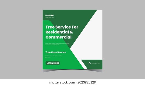 Tree service social media post. Garden cleaning service social media banner template