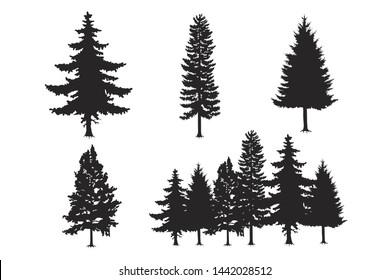 tree set of black silhouette vector on white background, tree vector symbol,