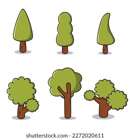Tree set cartoon so cute. Flat forest tree. On white background. Vector illustration.
