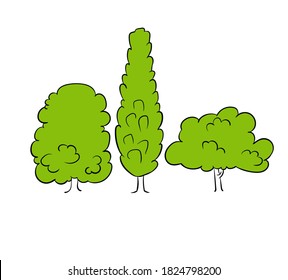 tree set cartoon style vector isolated