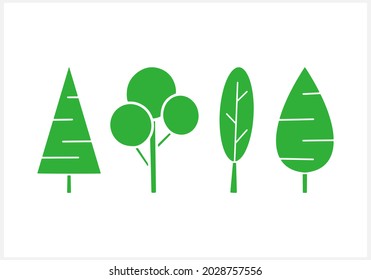 Árbol conjunto de clipart aislado. Icono de galería de símbolos. Ilustración de material vectorial. EPS 10