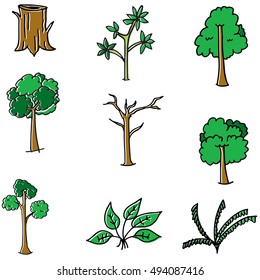 Tree set collection doodles vector illustration collection