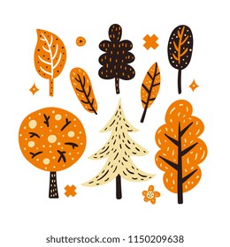 Tree set. Cute autumn vector illustration. Nursery print