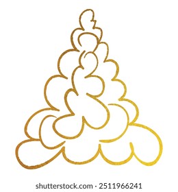 Сhristmas tree set. Cute doodle gold, silver, black and white color hand drawn holiday decor. Group of fir tree. Vector design simple line illustration.