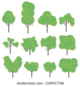 Tree set flat icon vector illustration. Green plant. Botany design eco floral forest natural garden