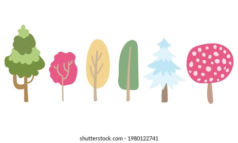 Tree set hand drawing set isolated on white background , Illustration Vector EPS 10 