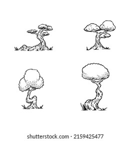 tree set hand drawn illustration