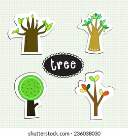 tree set has four style of tree on paper. 
