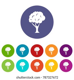 Tree set icons in different colors isolated on white background