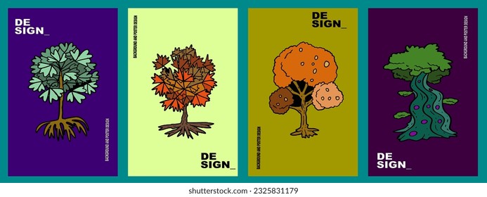 tree set illustration for background, banner, poster, design, template, etc