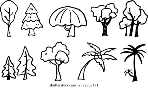 Tree Set Illustration | Minimalist Doodle Vector for Nature and Landscape Designs