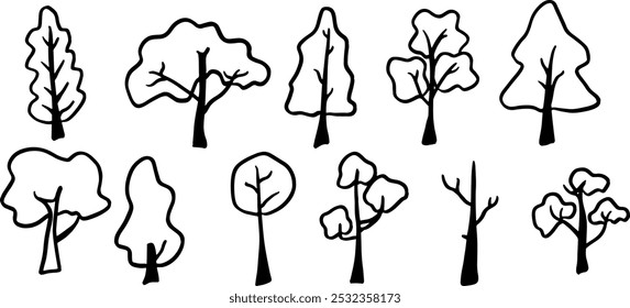 Tree Set Illustration | Minimalist Doodle Vector for Nature and Landscape Designs