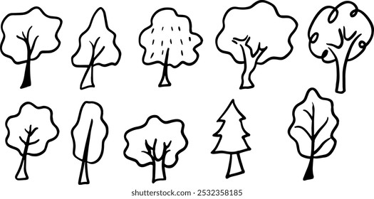 Tree Set Illustration | Minimalist Doodle Vector for Nature and Landscape Designs