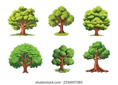 Tree set isolated on white background. Vector illustration.