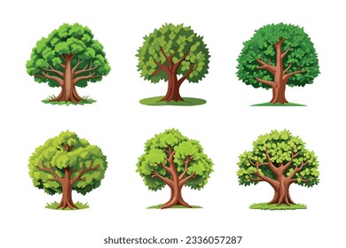 Tree set isolated on white background. Vector illustration.