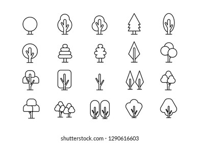 tree set line icon set with black color  vector  isolated illustration editable