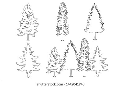 tree set of  outline vector on white background, bare tree outline vector symbol,
