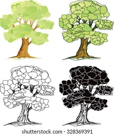 tree set, tree paint photo drawing collection, art abstract design color paint, black and white tree