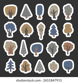 Tree set in scandinavian style featuring foliage shapes and natural woodland elements for decorative botanical illustration and creative nature inspired design projects
