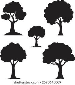 Tree set silhouette vector colection