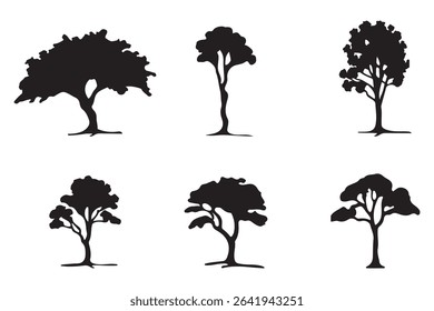 Tree set silhouettes isolated flat vector illustration on white background