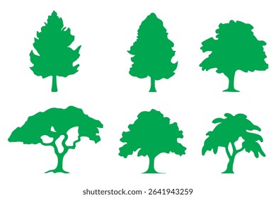 Tree set silhouettes isolated flat vector illustration on white background