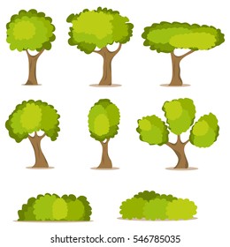 Tree, a set of trees, leaves, foliage, park, forest, bush. Flat design, vector illustration, vector.