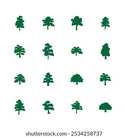 tree set vector, flat, silhouette.