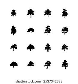 Árbol conjunto Vector, plano, silueta.