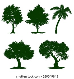  tree set vector illustration  hand drawn  painted