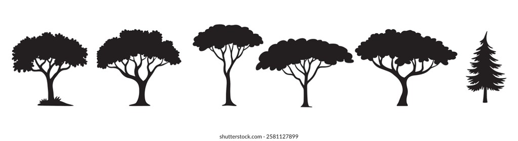 tree set,all kinds of tree set,tree logo set,tree silhouette on white background