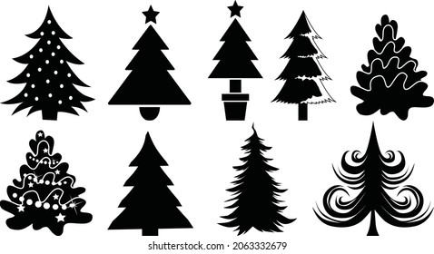 tree setTrendy Minimal template design for the web. Christmas tree. Christmas. New Years' holiday. Decorations for Christmas. Vector icon.