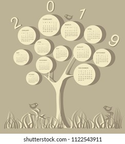 Tree shape calendar for 2019