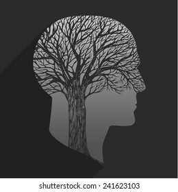Tree in the shape of head on dark background